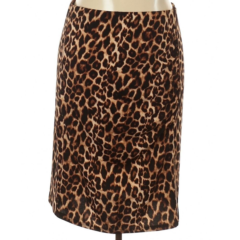 Pleione Leopard Print Brown and Black Pencil Skirt